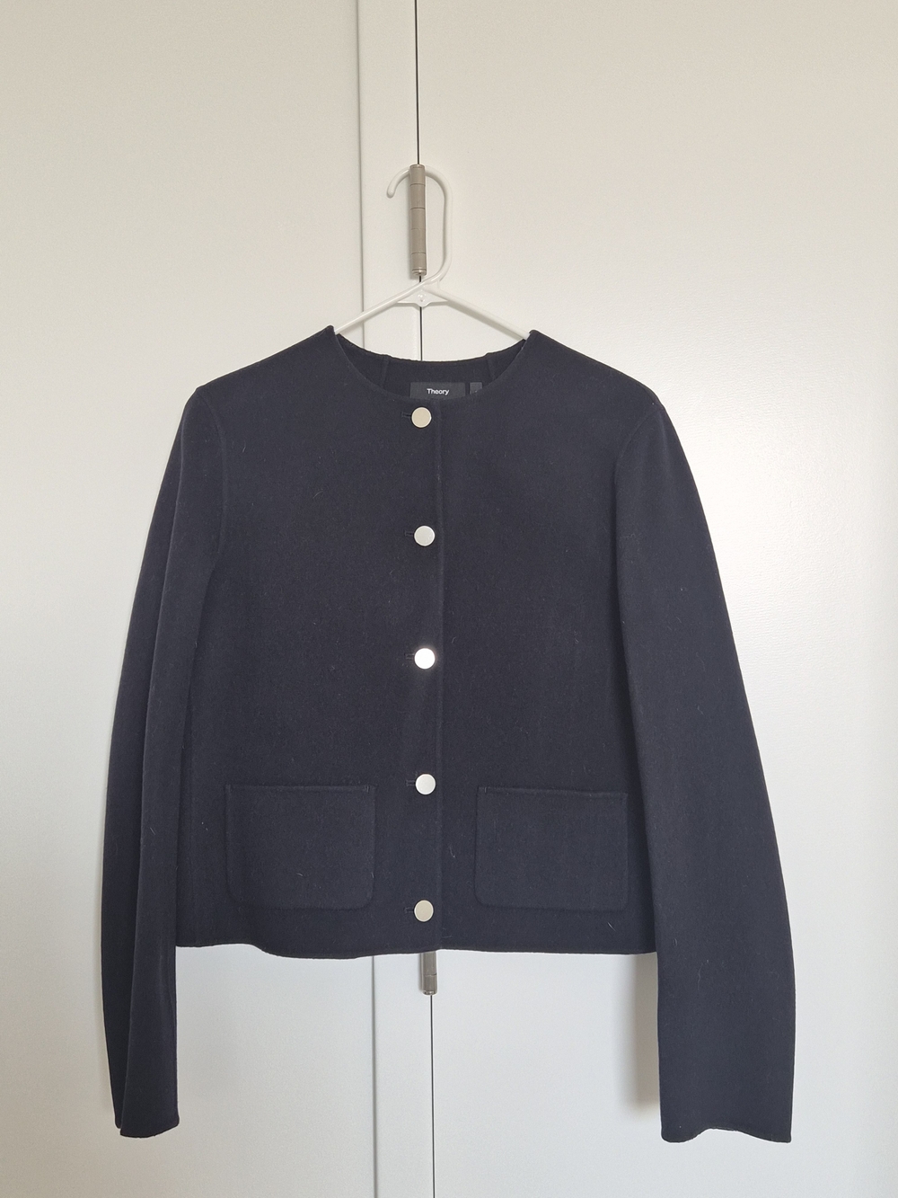 Theory Women's Navy Cropped Wool-Cashmere Jacket
